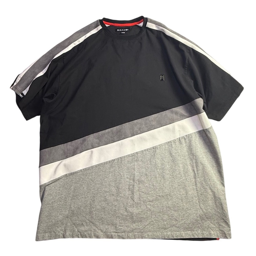 Makobi Mens 4XB T-Shirt Black Grey White Colorblock Stripe Streetwear-2331